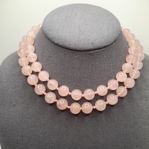 Vintage Pink Quartz Hand-Knotted Necklace – 30 Inches, No Clasp - Picture 1 of 8